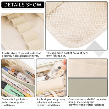 Pencil Case Large Capacity Pencil Pouch School Suppies Pen Case Simple Stationery College Office Organizer for Girls Adults-Light Green