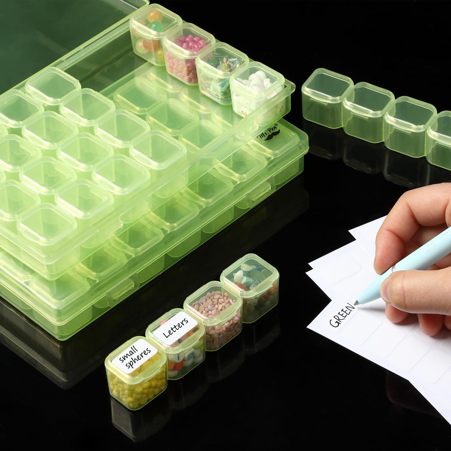 Bead Storage Containers, 28 Grids, 2 Pack, Transparent Green Small Bead Organizer Box