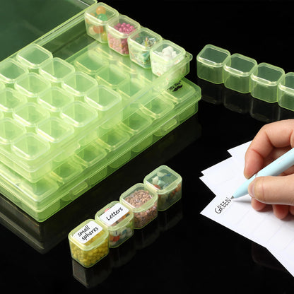 Bead Storage Containers, 28 Grids, 2 Pack, Transparent Green Small Bead Organizer Box