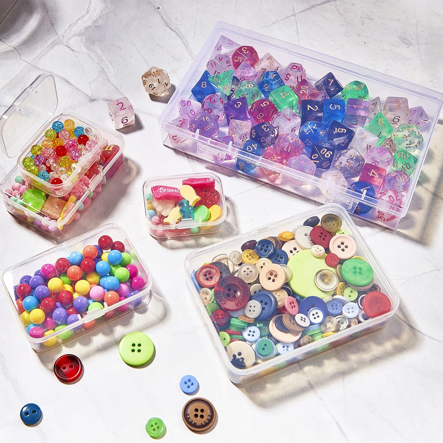 24 Pack Mixed Sizes Rectangular Mini Plastic Containers Clear Plastic Storage Boxes with Hinged Lids and Labels Empty Beads Organizers for Small Items Art Craft Jewelry Projects