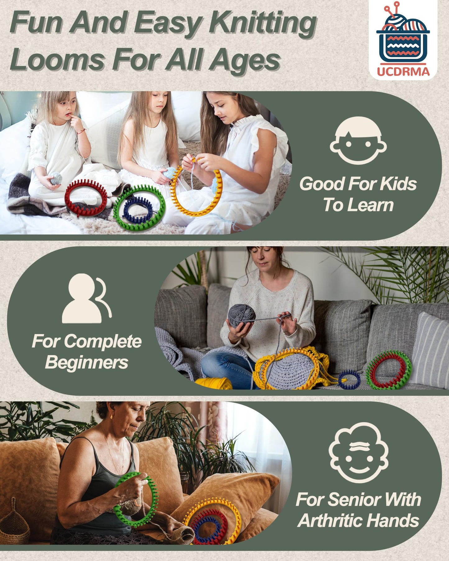 Loom Knitting Kit with Yarn, 23PCS Round Knitting Loom Kit for Beginners Including Instructions and Pom Pom Maker, Easy & Quick Hat Knitting Loom Set/Scarf Loom Knitting Set for Family