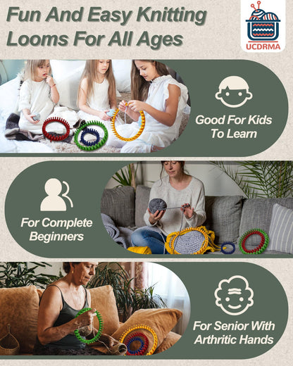 Loom Knitting Kit with Yarn, 23PCS Round Knitting Loom Kit for Beginners Including Instructions and Pom Pom Maker, Easy & Quick Hat Knitting Loom Set/Scarf Loom Knitting Set for Family