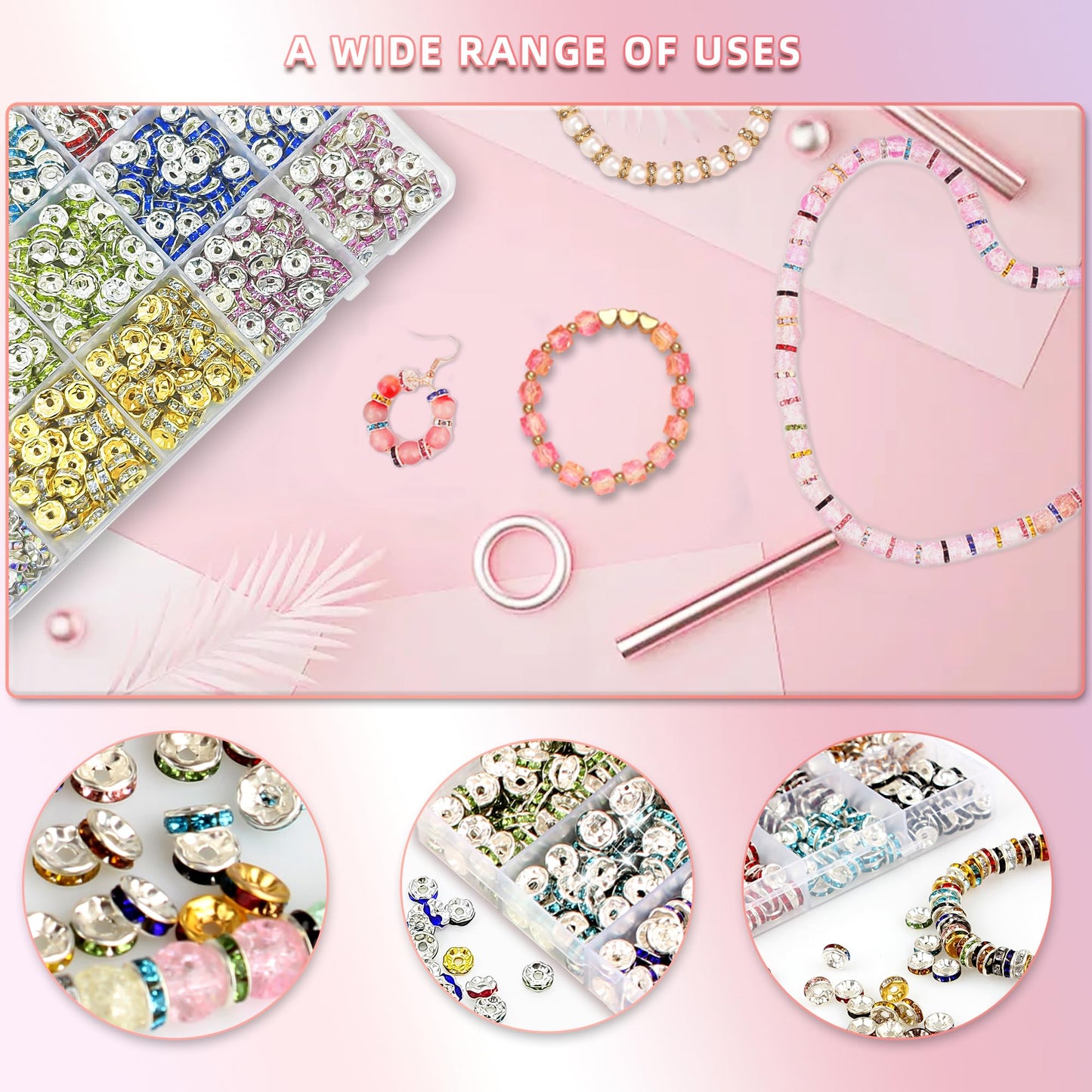 1080PCS 8MM Rondelle Spacer Beads for Jewelry Making,Crystal Bead Spacer for Jewelry Making Necklaces, Bracelet Pendants, 9 Colors