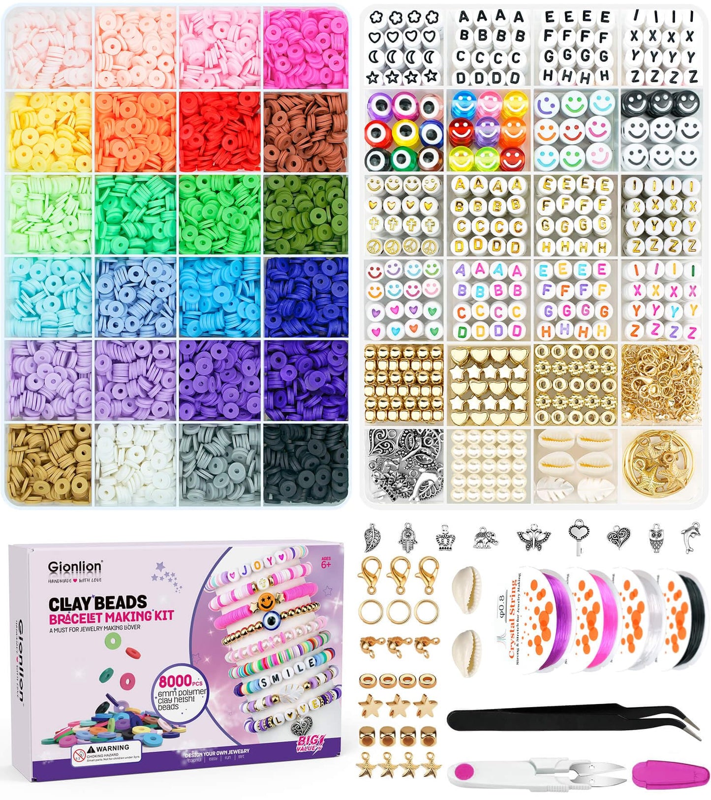 Clay Beads Bracelet Making Kit, Pack 2 Boxes Preppy Letter Spacer Beads and Charms Kit for Friendship Jewelry Making, Arts and Crafts Gifts for Girls Ages 8-12