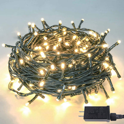 82FT 200 LED Christmas String Lights Outdoor/Indoor, Timer & Memory Function & 8 Modes, Extendable Green Wire, Waterproof Fairy String Lights for Xmas Tree Holiday Party Garden (Warm White)