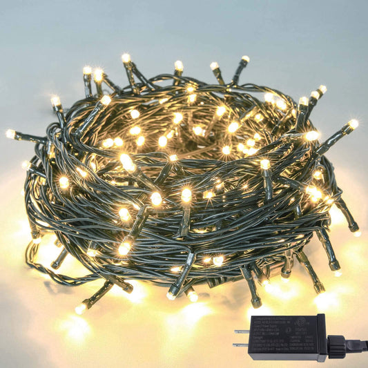 82FT 200 LED Christmas String Lights Outdoor/Indoor, Timer & Memory Function & 8 Modes, Extendable Green Wire, Waterproof Fairy String Lights for Xmas Tree Holiday Party Garden (Warm White)