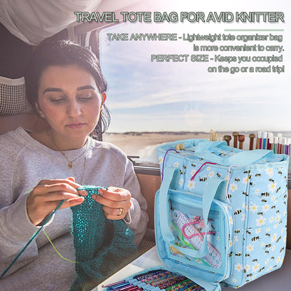 Portable Crochet Bag Organizer, Yarn Storage Organizers and Storage Organized for Crochet Hooks, Knitting Needles, Skeins of Yarn, Knitting & Crochet Supplies, Bees & Flowers (No Accessories)