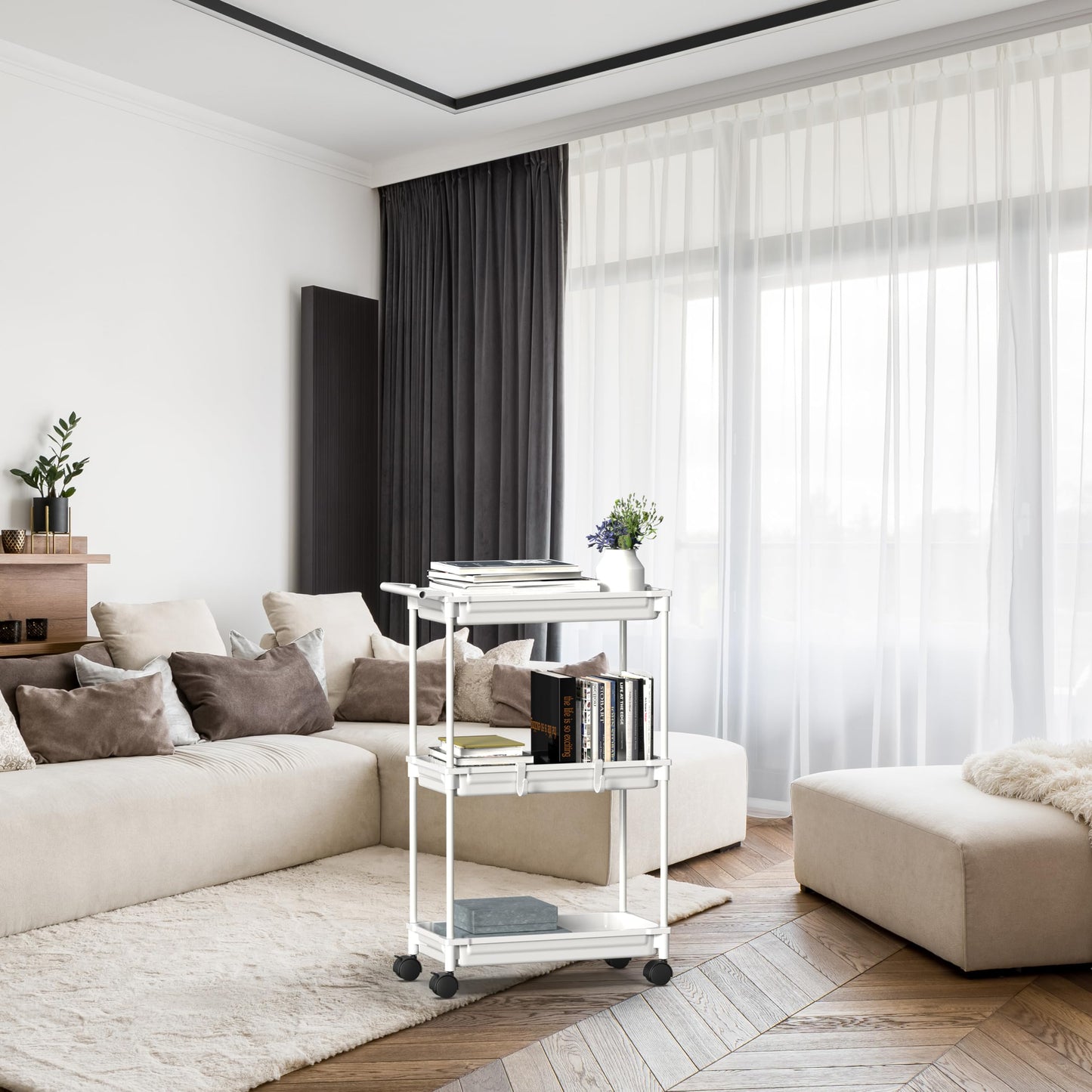 Standard 3-Tier Slim Rolling Storage Cart, White