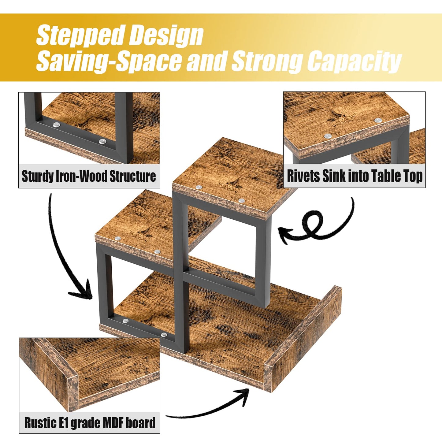 Wood Desktop Shelf - Freestanding Small Bookshelf Desk Hutch Supplies Organizers, 3 Tier Storage Display Display Rack Office Decor, Stand Shelves with Metal Frame for Books/Plants/Toys