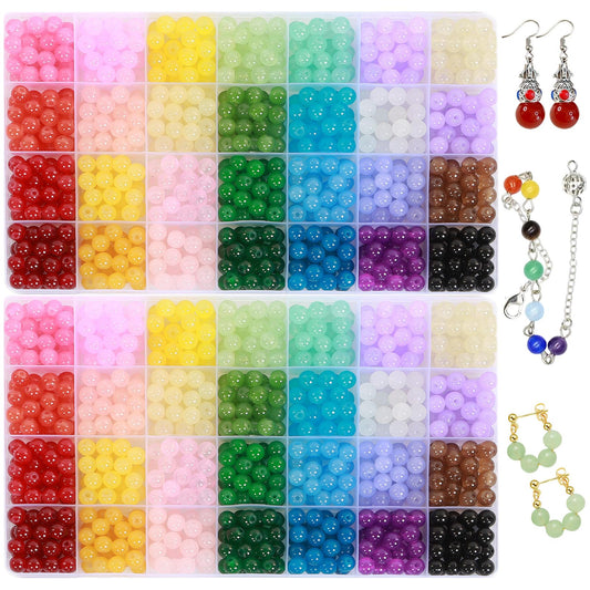 1400PCS Glass Beads for Jewelry - 28 Colors, 8mm Crystal Gemstone Beads, 2 Boxes Perfect for Bracelet Making