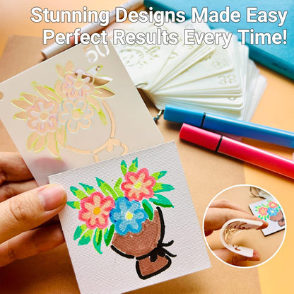 Stencils for Painting, Hippie Style Stencils for Crafts Reusable, 3 Inch Plastic Stencils for Painting on Wood Wall Canvas Fabric, Small Stencils for DIY Project & Home Decor