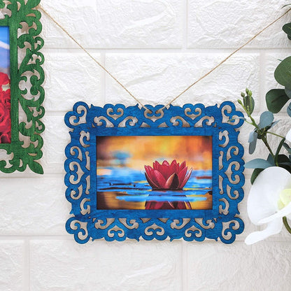 Unfinished Wooden Picture Frames for Crafts with Cutouts and String - Pack of 6