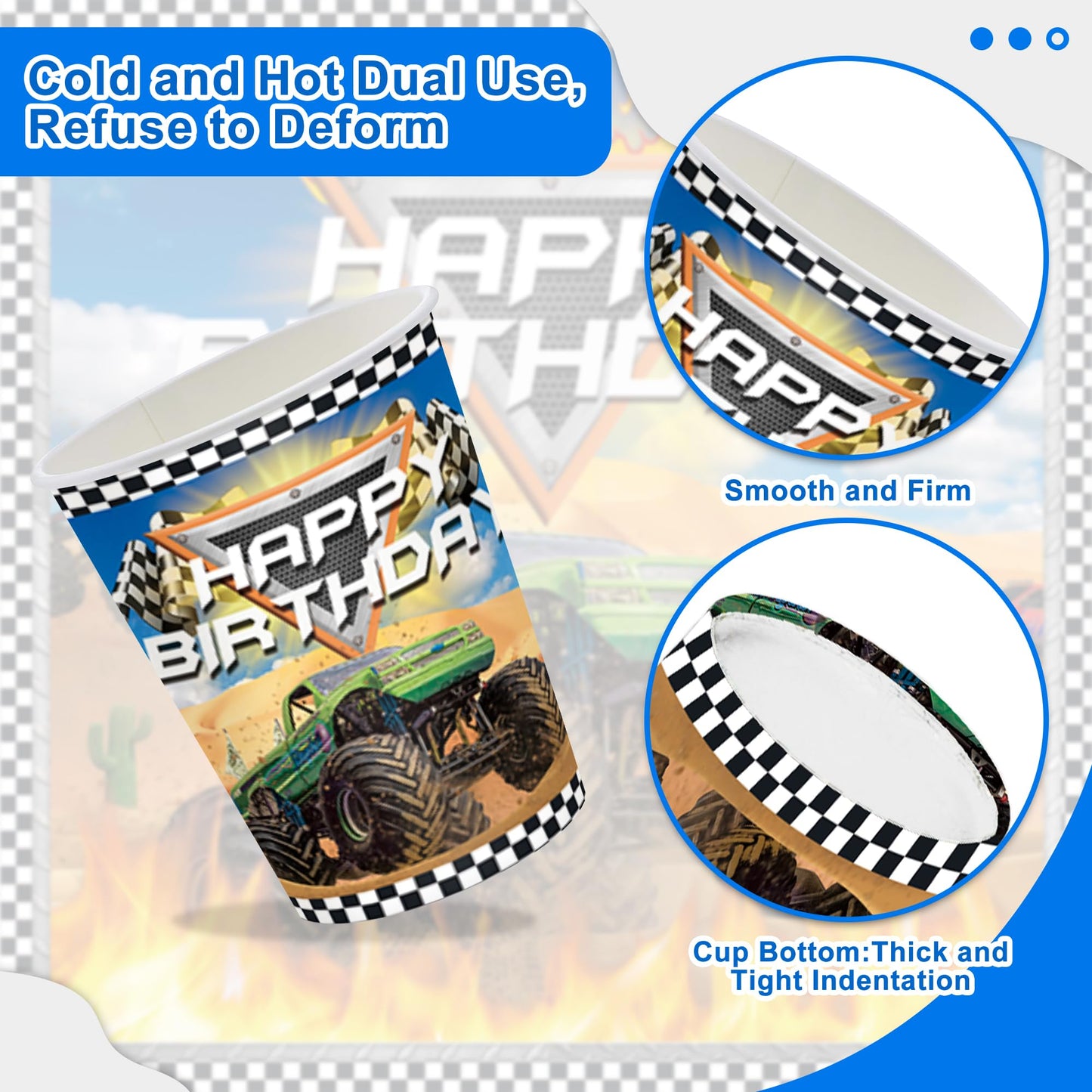 120PCS Monster Truck Party Supplies for Kids Boys 1st 2nd Birthday Party Decorations Monster Car Bday Party Tableware Set Plates Napkin Cups Set for 20 Guests