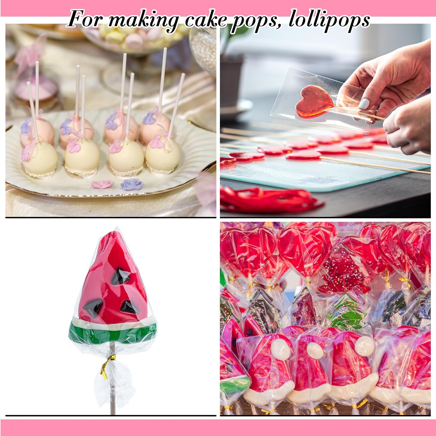 Lollipop Cake Pop Treat Bag Set Include 100 Parcel Bags 100 Papery Treat Sticks Metallic Twist Ties Meat Baller with Handles Cake Pops Making Tools for Candies, Chocolates and Cookies (Black)