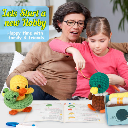 Crochet Kit for Beginners with Step-by-Step Video Tutorials, DIY Knitting Supplies for Adults & Kids, Ducks (45%+ Yarn)