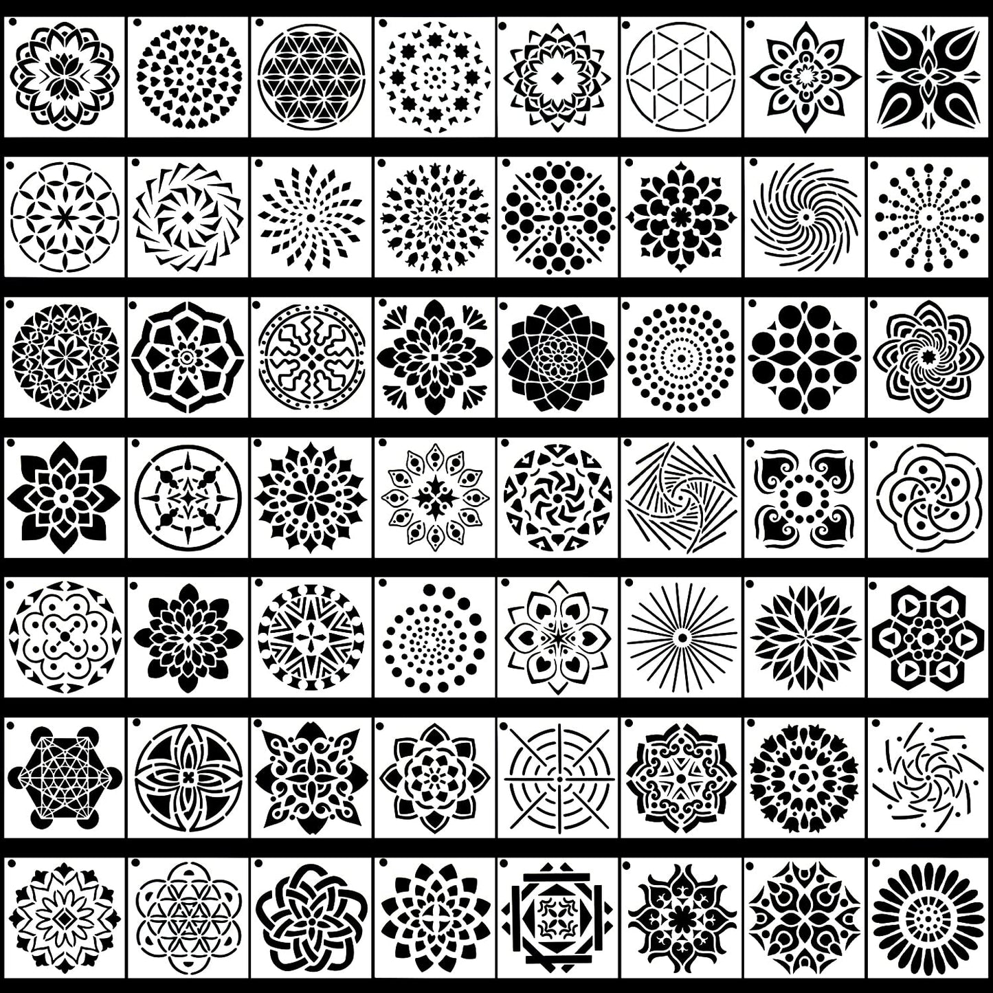 Mandala Stencils, 56 Pack Mandala Dot Painting Stencils for DIY Rock Art Projects on Wood Furniture Decoration (3.6x3.6 inch)
