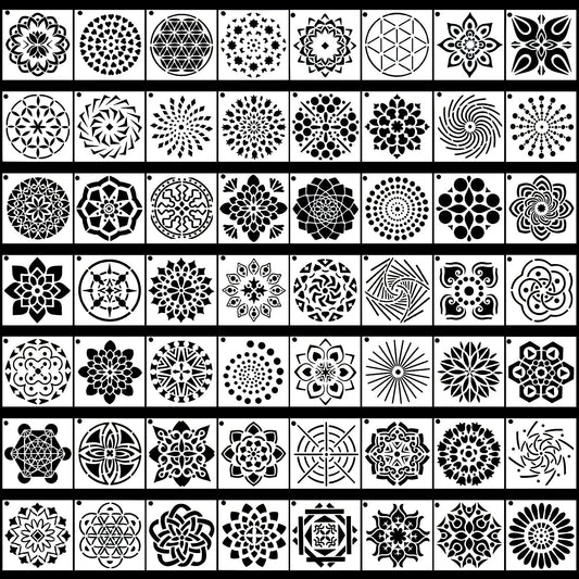 Mandala Stencils, 56 Pack Mandala Dot Painting Stencils for DIY Rock Art Projects on Wood Furniture Decoration (3.6x3.6 inch)