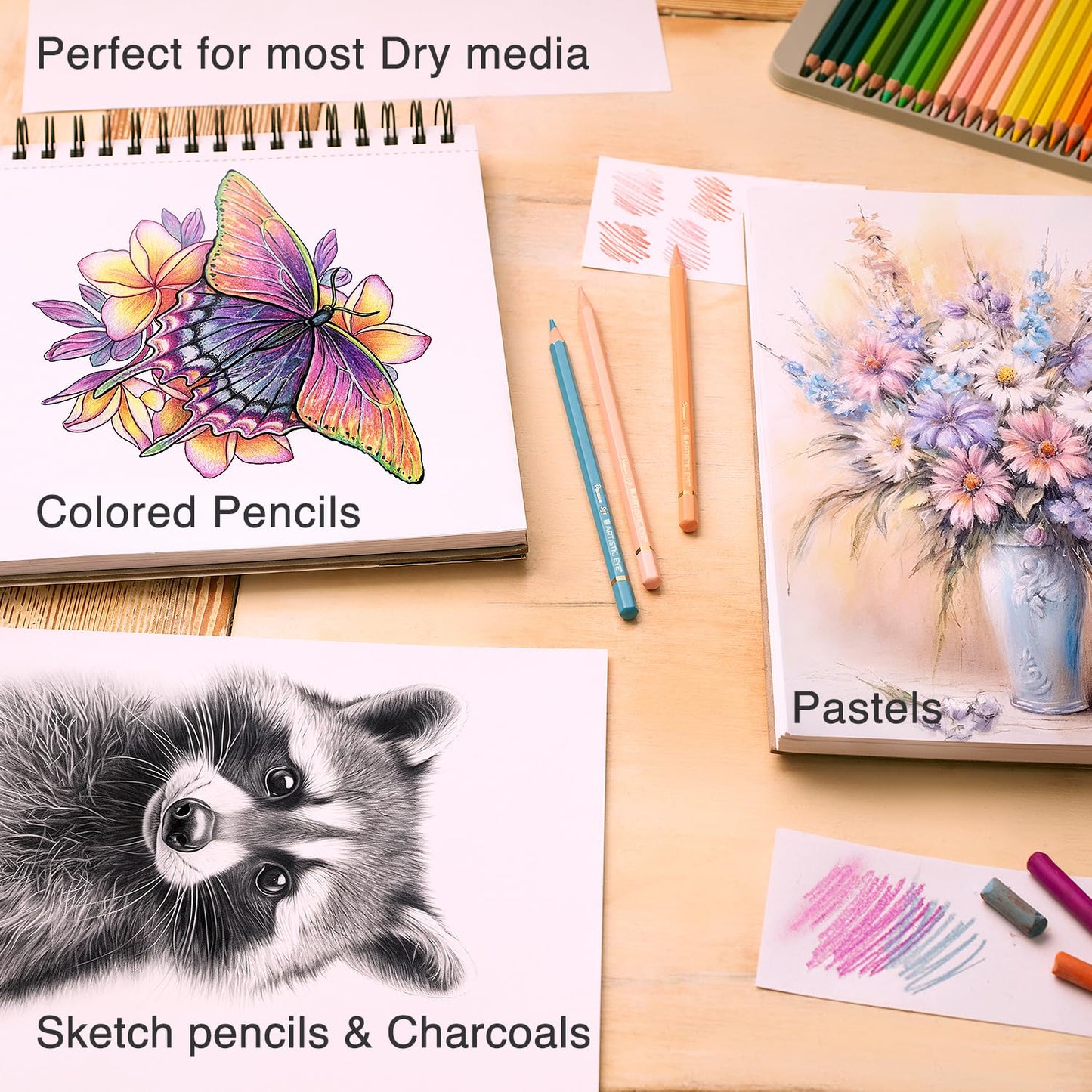 Artisto 9x12 Premium Sketch Book Set, Spiral Bound, Pack of 2, 200 Sheets (100g/m2), Acid-Free Drawing Paper, Ideal for Kids, Teens & Adults.