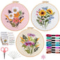 3 PCS Embroidery Kit for Beginners - Cross Stitch DIY Craft Set, Flower Embroidery Accessories & Hoop Included, Hand Embroidery Kit for Adults Stitching Sewing Kit Gift | FlowerB Patterns