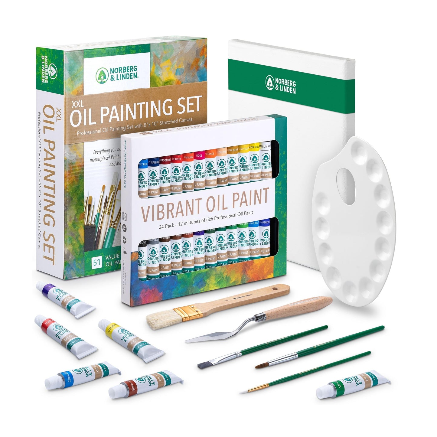 XXL Oil Paint Set - 24 Paints, 25 Brushes, 1 Canvas, and Art Palette - Oil Painting Supplies for Kids and Adults, Paint Supplies