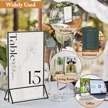 6 Pack 5x7 Inch Clear Acrylic Sign Holders, Double-Sided Black Display Stand Picture Frames for Table Numbers, Menus, Flyers, Weddings, and Offices