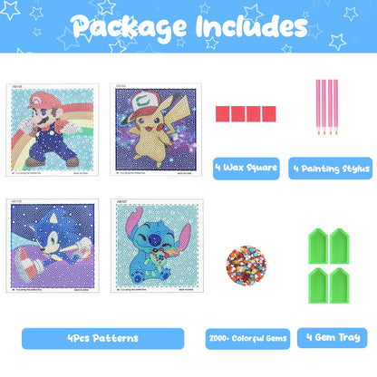 Diamond Art Kits for Kids - 4 Pack Diamond Art Painting Kits for Kid - Arts and Crafts for Kids Ages 8-12 - 5D Diamond Art Paint by Number Dots - GEM Art for 5 6 7 9 10 Year Old Girls Boys Gifts