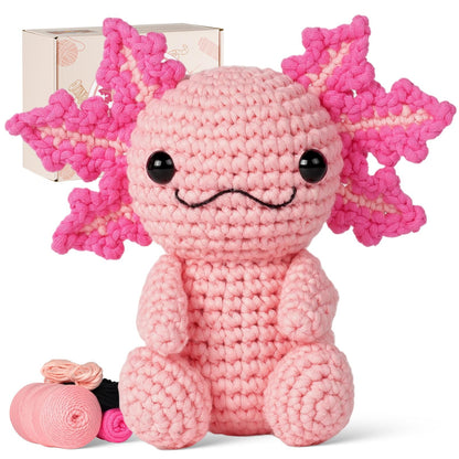 Crochet Kit for Beginners, Crochet Animal Kits,Crocheting Kit for Starters with Step-by-Step Video Tutorials, Beginner Crochet Kit for Adults (Axolotl 1Pack)