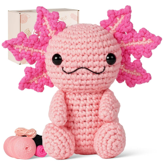 Crochet Kit for Beginners, Crochet Animal Kits,Crocheting Kit for Starters with Step-by-Step Video Tutorials, Beginner Crochet Kit for Adults (Axolotl 1Pack)