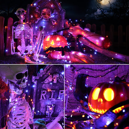 Orange & Purple Halloween Lights, 2 Pack Total 78ft 240 LED Orange Lights, Purple Solar Halloween Lights 8 Modes, Outdoor Twinkle Orange Halloween String Lights Black Wire for Halloween Decor