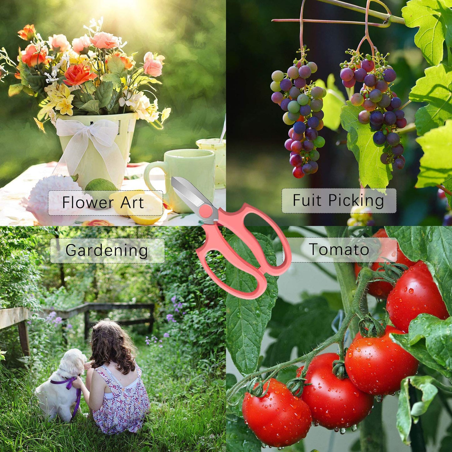 Flower Scissors, Premium Thickened Stainless Steel Floral Shears, Strong Pruner for Flowers, Branches and Leaves (Grey Green Slender)