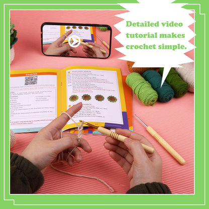 Crochet Kit for Beginners, 6PCS Coasters Crochet Starter Kit Plant Pot, Knitting Supplies Kit with Step-by-Step Video Tutorials, Crochet Yarn for Adults DIY Present