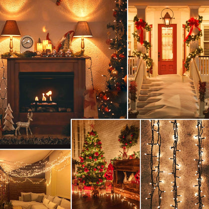 Extra-Long 95FT 240LED Christmas String Lights Outdoor/Indoor Waterproof, Timer & Memory & 8 Modes, Warm White String Lights Green Wire Tree Lights For Xmas Holiday Party Garden Tree Decorations