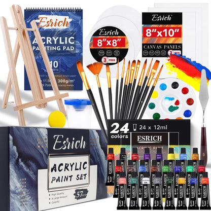 Acrylic Paint Set,57 PCS Professional Painting Supplies with Paint Brushes, Acrylic Paint, Easel, Canvases, Painting Pads，Palette, Paint Knife, Brush Cup and Art Sponge for Hobbyists and Beginners