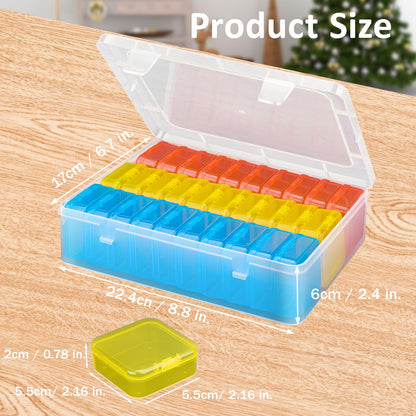 Bead Organizer Box(Red,Yellow,Blue), 31Pcs Small Bead Organizers and Storage Plastic Cases Mini Clear Containers Boxes with Hinged Lid and Rectangle for Bracelet Making DIY Jewelry Craft
