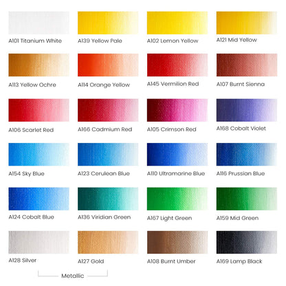 Oil Paint Set – 24 Multicolor Tubes (0.4 Fluid Ounces Each), Vibrant Oil-Based Paints for Canvas & Art Projects