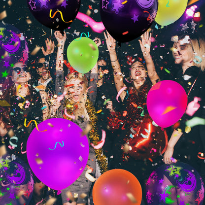 66PCS Glow Balloons Assorted, 12"" UV Neon Party Latex Balloons Moon Stars Fluorescent Balloons for Birthday Wedding Glow Party Supplies, Medium