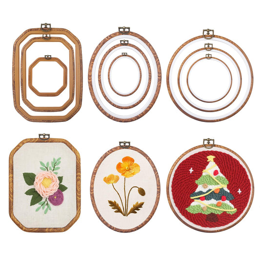 Embroidery&Cross Stitch Frames for Display,9Pcs Circle/Oval/Rectangle/Octagonal Embroidery Hoops,Circular&Oval Frames for Embroidery Perfect for Sewing, Home Decor and Embroidery