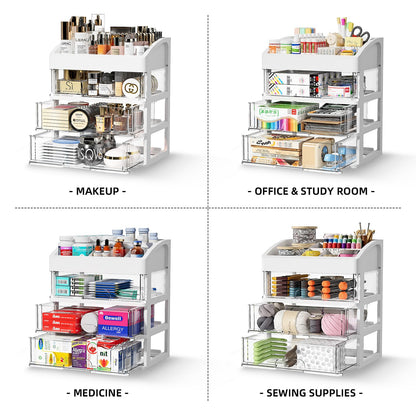 Desk Organizer with Drawers, 3 Drawers Storage Organizer, Desktop Storage Drawers for Office/School Supplies, Plastic Stationary Makeup Organizer, Desk Storage Box for Office, School, Home