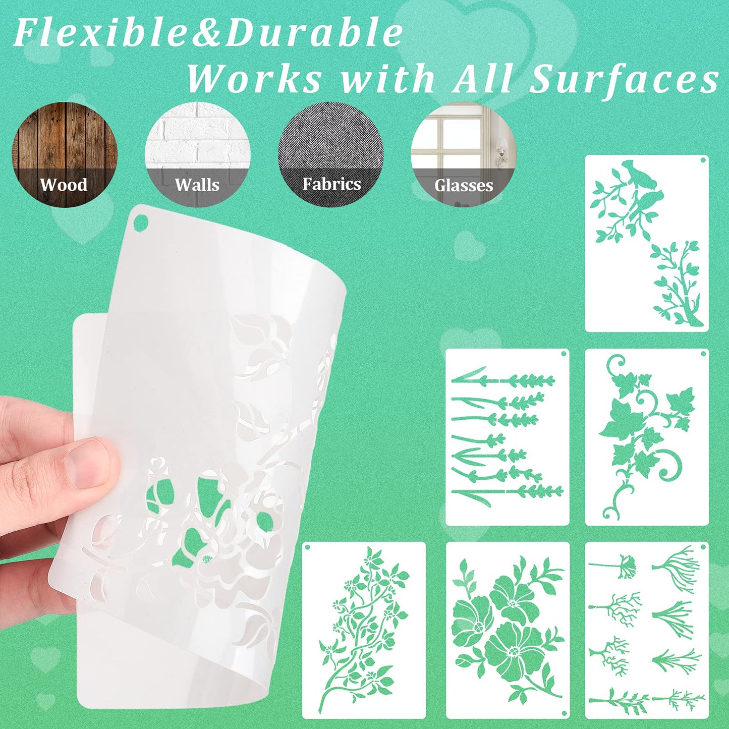 16 Pieces Wild Flower Stencils Spring Reusable Template DIY Small Flower Painting Stencils for Painting on Wood Canvas Journal Paper Fabric Floor Wall Card Decor