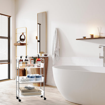 3 Tier Metal Rolling Storage Utility Cart with Wheels, Silver