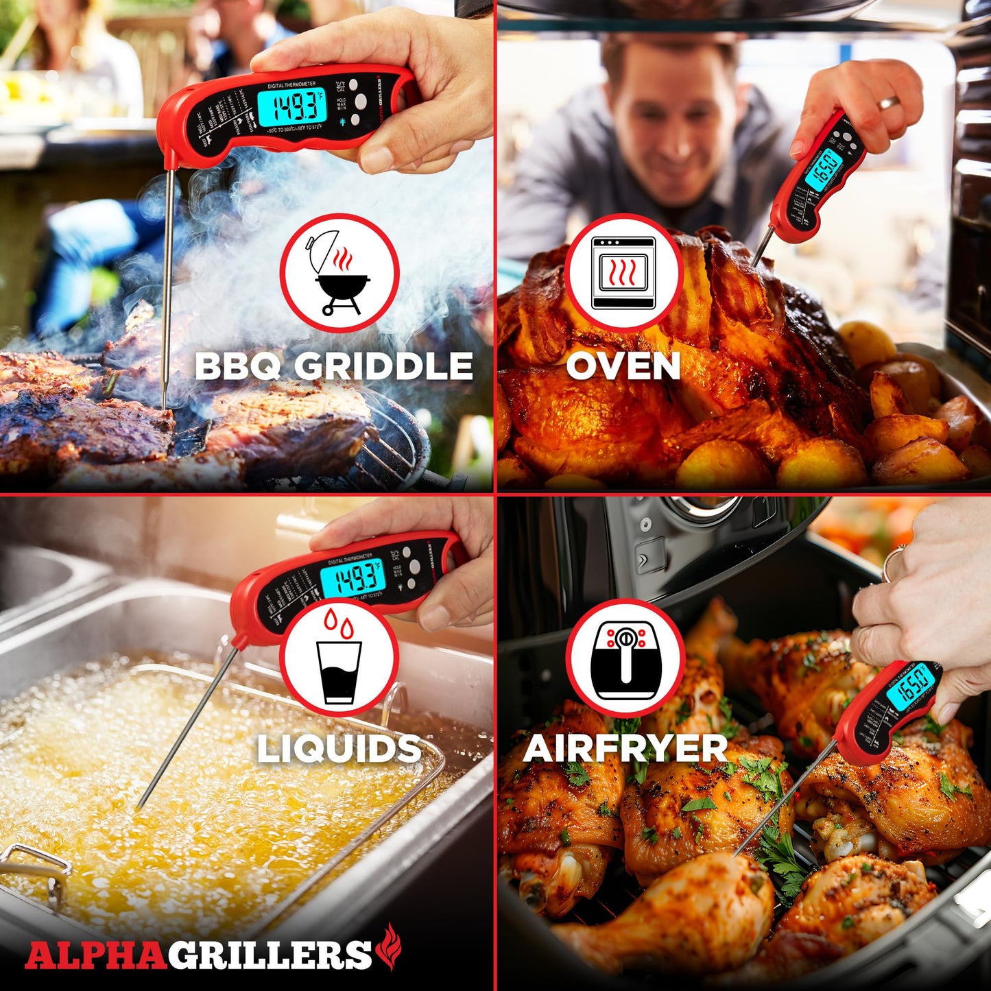 Grillers Meat Thermometer Digital - Instant Read Food Thermometer for Cooking Grilling Air Fryer Griddle Probe Kitchen Gadgets Essentials BBQ Accessories Grill Gifts for Men Him Dad Fathers Day