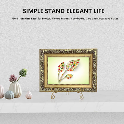 Gold Plate Stand, 12 Inch Decorative Holder for Displaying Platters, Heavy-Duty Metal Easel Stand for Picture, Photo Frame, Books and Round Objects