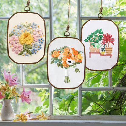 Resin Decorative Embroidery Hoop - 3 Pieces 10*7 inch Cross Stitch Hoops Set, Resin Embroidery Frame for Display Sewing Craft Hanging Ornament (Imitation Wood)