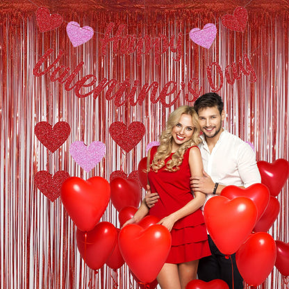 Foil Fringe Curtains Red Streamers Party Decorations - Melsan 3 Pack 3.2 x 8.2 ft Red Tinsel Curtain Party Photo Backdrop for Birthday Party Baby Shower or Graduation Decorations