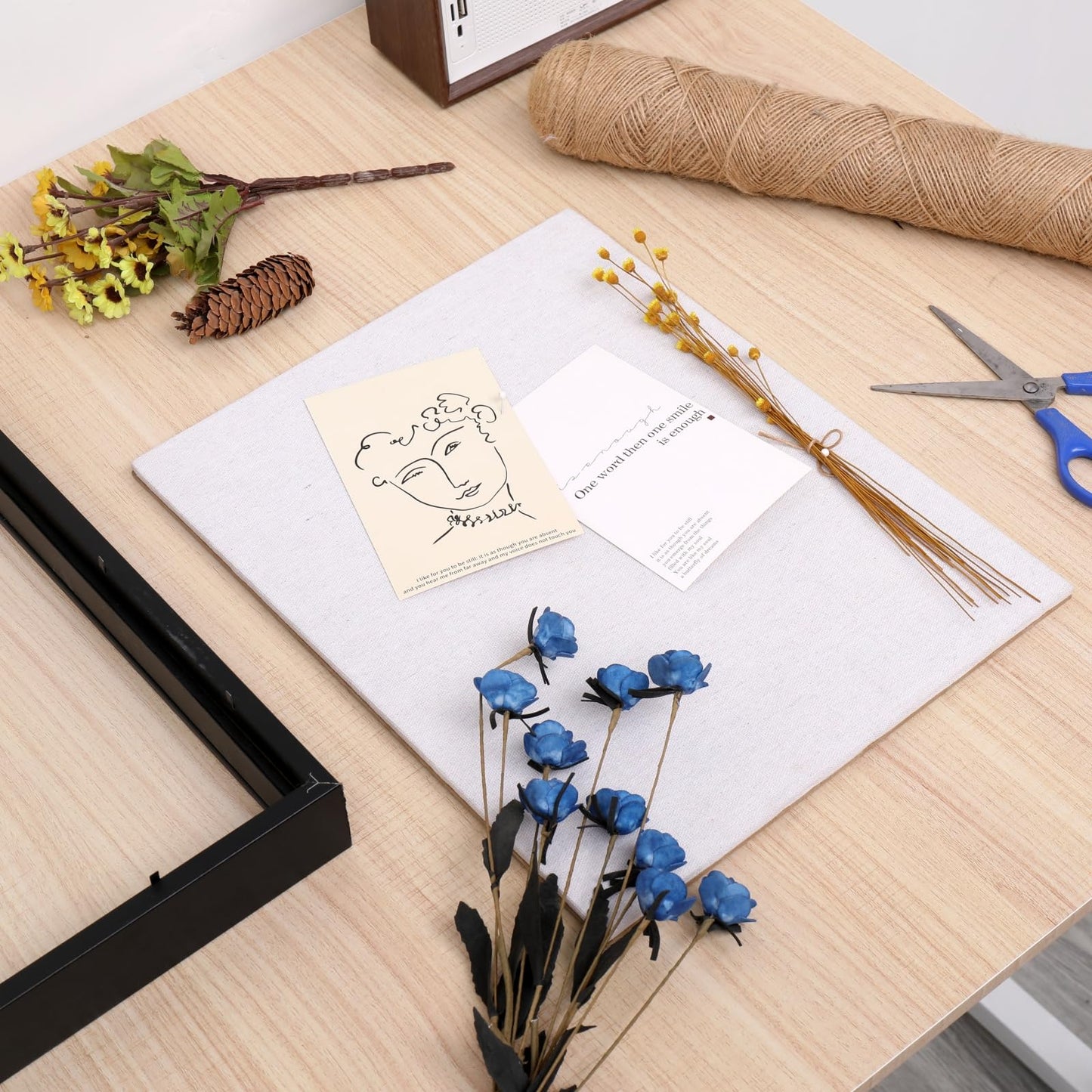 8x8 Shadow Box Picture Frame with Linen Board - Deep Wood & Glass Display Case Ready to Hang Memory Box Baby Sports Memorabilia, Pins, Awards, Medals, Wedding, Tickets and Photos (Black)