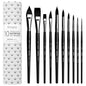 10 Soft Synthetic Squirrel Paint Brushes, Including Pointed Rounds, Flats, Dagger, Oval Wash
