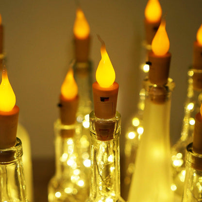 Wine Bottle Lights with Candle Flame, 10 Pack 20 LED Flameless Cork String Light Battery Operated Copper Wire Mini Fairy Starry Lights for Party Wedding Christmas Halloween