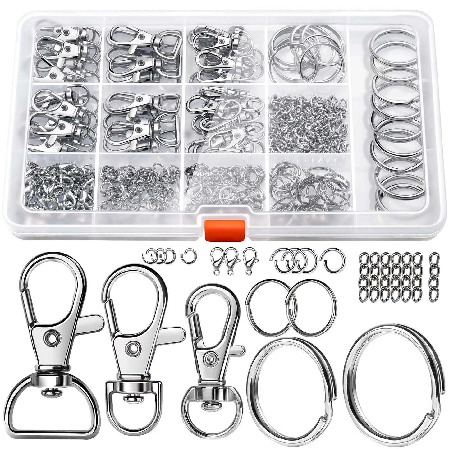 265PCS Keychains Clips with Key Rings, Keychain, Metal Lobster Claw Clasps and Key Chain Rings, Key Chains Key Rings Bulk, Keychain Rings, Keychains Making Kit Clip for Keys Crafts, Silver