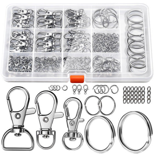 265PCS Keychains Clips with Key Rings, Keychain, Metal Lobster Claw Clasps and Key Chain Rings, Key Chains Key Rings Bulk, Keychain Rings, Keychains Making Kit Clip for Keys Crafts, Silver