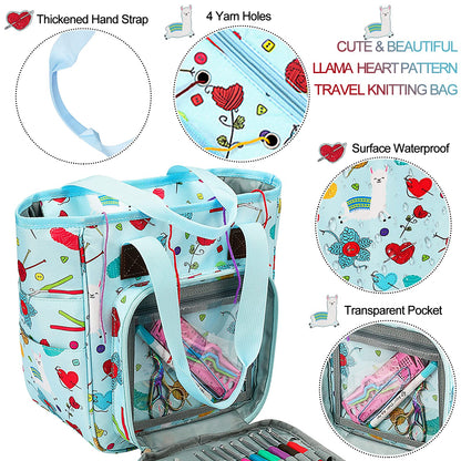 Knitting Bag Yarn Storage Organizer, Portable Knitting Tote Basket Yarn Bags for Crochet Hooks, Crocheting Kit, Knitting Needles, Yarn Balls, Project & Sewing Supplies - No Accessories (Blue)